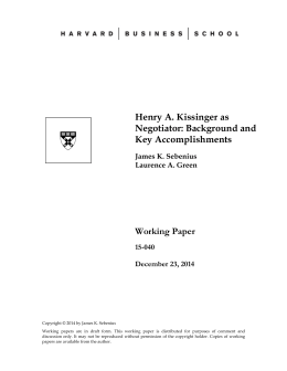 Henry A. Kissinger as Negotiator: Background and Key