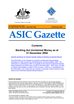 Conmmonwealth of Australia ASIC Gazette A34A/05 dated 1