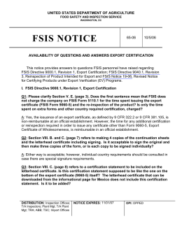 FSIS Notice 65-06 - Availability of Questions and Answers