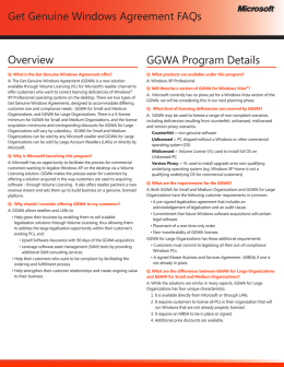 Overview GGWA Program Details Get Genuine Windows Agreement