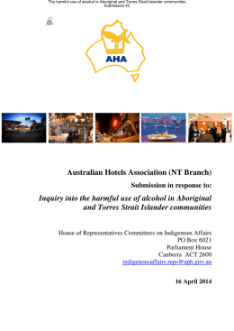 Australian Hotels Association (NT Branch) Inquiry into the harmful