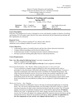 Theories of Teaching and Learning Spring 2015