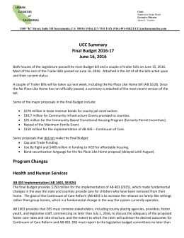 UCC Summary Final Budget 2016-17 June 16, 2016 Program