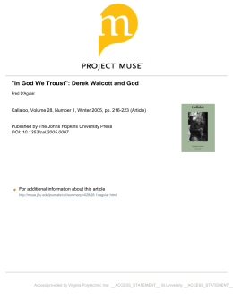 "In God We Troust": Derek Walcott and God