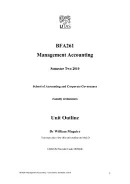 BFA261 Management Accounting Unit Outline