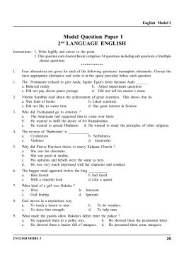 Model Question Paper I 2nd LANGUAGE ENGLISH
