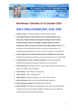 Workshops` Schedule 14-15 October 2016