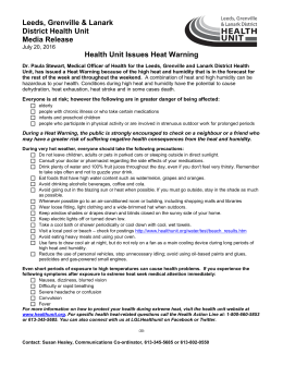 Health Unit Issues Heat Warning - Leeds, Grenville and Lanark