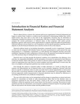 Introduction to Financial Ratios and Financial Statement Analysis