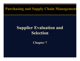 Supplier Evaluation and Selection Supplier Evaluation and Selection