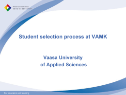 Student selection process at VAMK