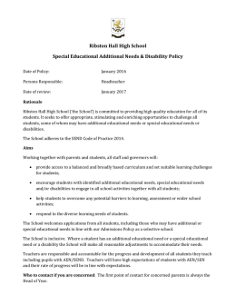 Ribston Hall High School Special Educational Additional Needs