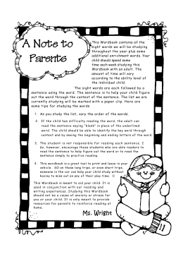 A Note to Parents - Mrs. Perkins` Dolch Words