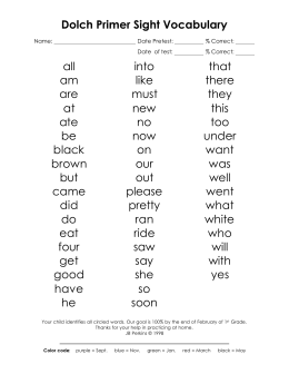 Dolch Primer Sight Vocabulary