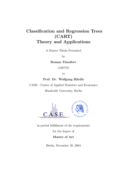 Classification and Regression Trees (CART) Theory and Applications