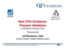 New FDA Guidance: Process Validation