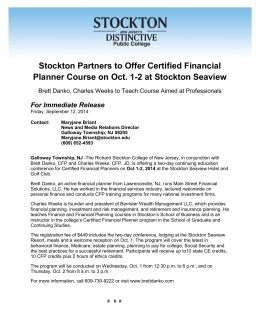 Stockton Partners to Offer Certified Financial Planner Course on Oct