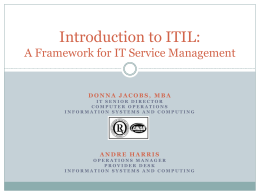 An Introduction to ITIL: A framework for managing IT services