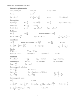 Physic 102 formula sheet (SP2015)