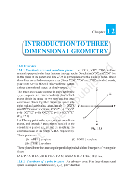 Chapter 12 INTRODUCTION TO THREE DIMENSIONAL GEOMETRY