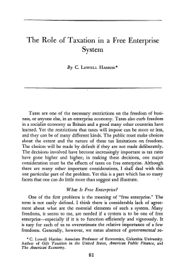 Role of Taxation in a Free Enterprise System, The