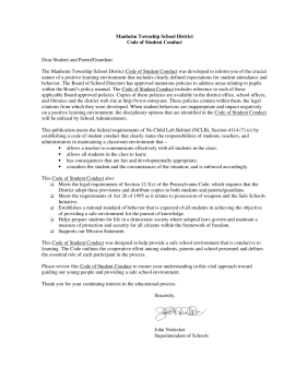 Manheim Township School District Code of Student Conduct Dear