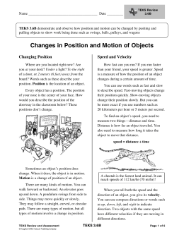 Changes in Position and Motion of Objects