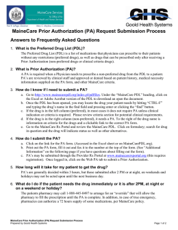 MaineCare Prior Authorization (PA) Request