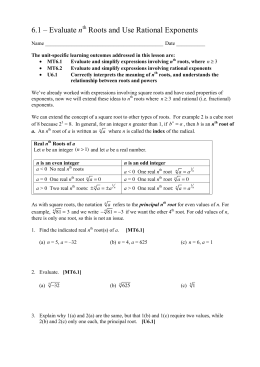 6.1 – Evaluate nth Roots and Use Rational Exponents