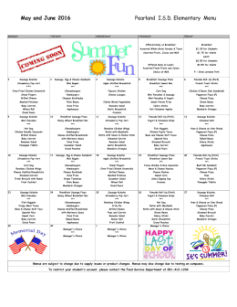 May and June 2016 Pearland I.S.D. Elementary Menu