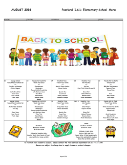 AUGUST 2016 Pearland I.S.D. Elementary School Menu