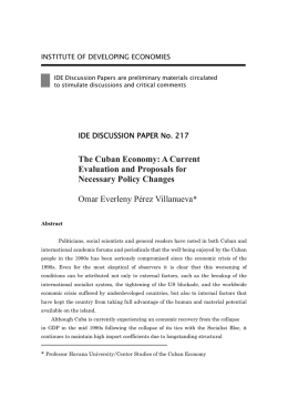 The Cuban Economy: A Current Evaluation and