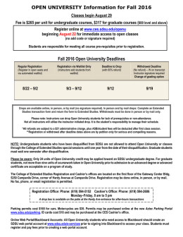 Open University Fall 2016 Registration Form
