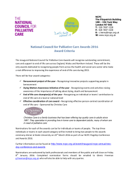 National Council for Palliative Care Awards 2016 Award Criteria