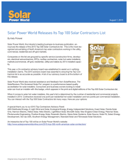 Solar Power World Releases Its Top 100 Solar Contractors