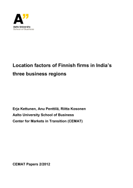 Location factors of Finnish firms in India`s three business regions