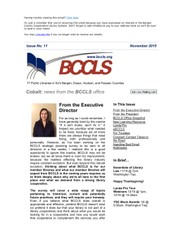 Cobalt: news from the BCCLS office From the Executive Director