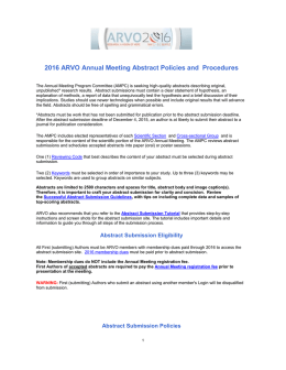 2016 ARVO Annual Meeting Abstract Policies and Procedures