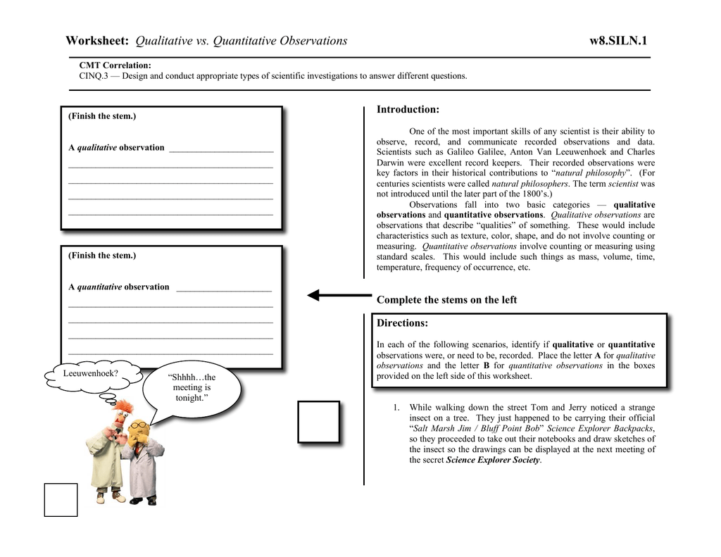 worksheet Qualitative Vs Quantitative Worksheet qualitative vs quantitative observations w8 siln 1