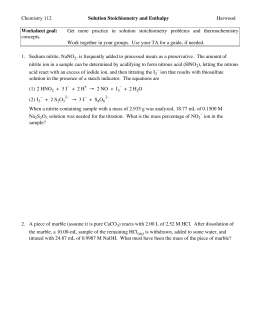 Chemistry 112 Solution Stoichiometry and Enthalpy Harwood