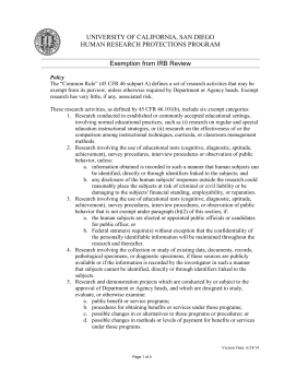 Exempt from IRB Review - UCSD Human Research Protections