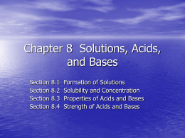 Chapter 8 Solutions, Acids, and Bases