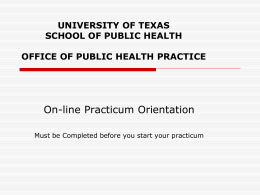 Orientation - University of Texas School of Public Health