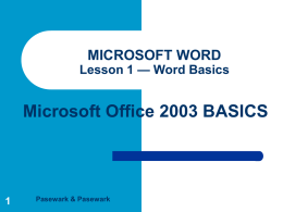 Lesson 1 Microsoft Office 2003 BASICS Pasewark