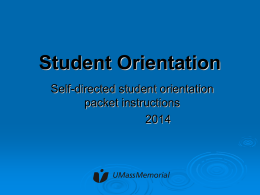 Student Orientation - UMass Memorial Health Care