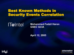 Best Known Methods in Security Events Correlation