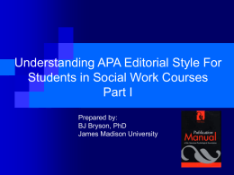 What is APA Style? - Department of Social Work