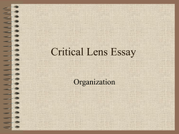 Critical Lens Essay - MSU Eng Ed Cohort 2008 Sec 1