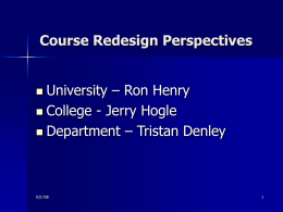 Course Redesign Perspectives University – Ron Henry College