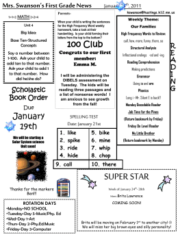 Mrs. Swanson`s First Grade News January 13 th , 2011
